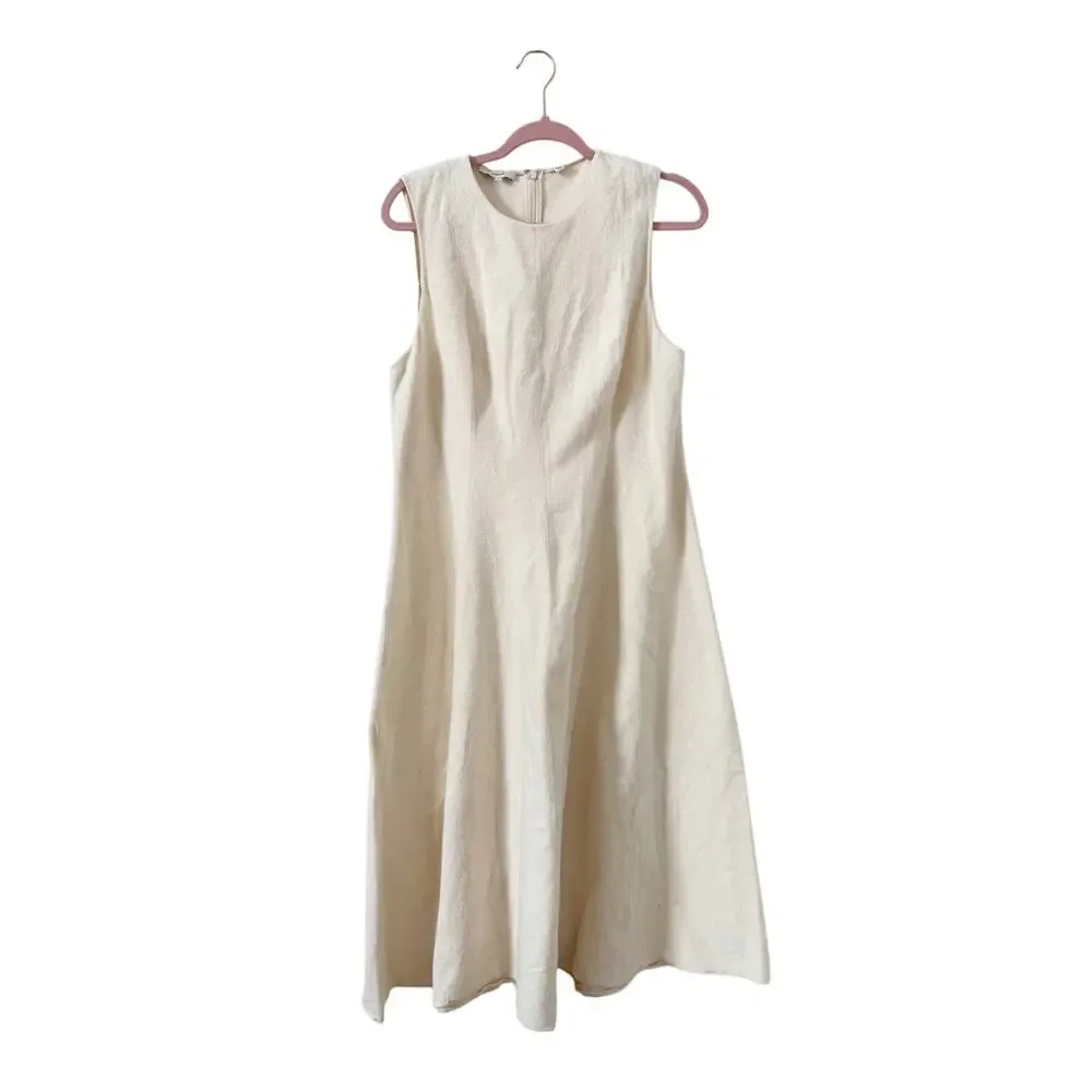 Vince Women's Paneled Midi Dress Cream Fuzzy Cotton Ivory White US 14 - Picture 2 of 8